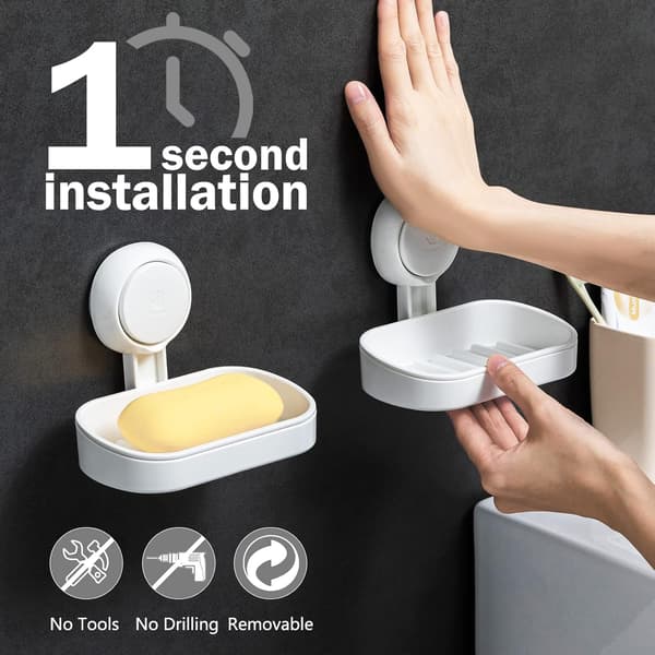 2-pack Soap Dish with Suction Cup, Wall-Mounted Removable Soap Dispenser for Shower and Bathroom