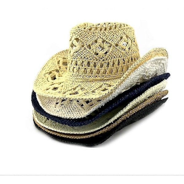 Dame/herre håndlavet perforeret cowboyhat Bredskygget sommer strand solhat mørkeblå