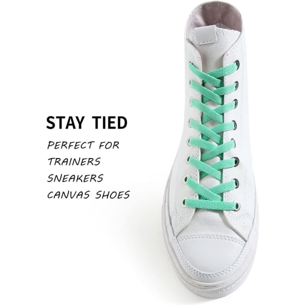 Platta skosnören för sneakers, enkellagers 8 mm polyester skosnöre i platt färg, Mintgrön, med en längd på 54 tum/137 cm.
