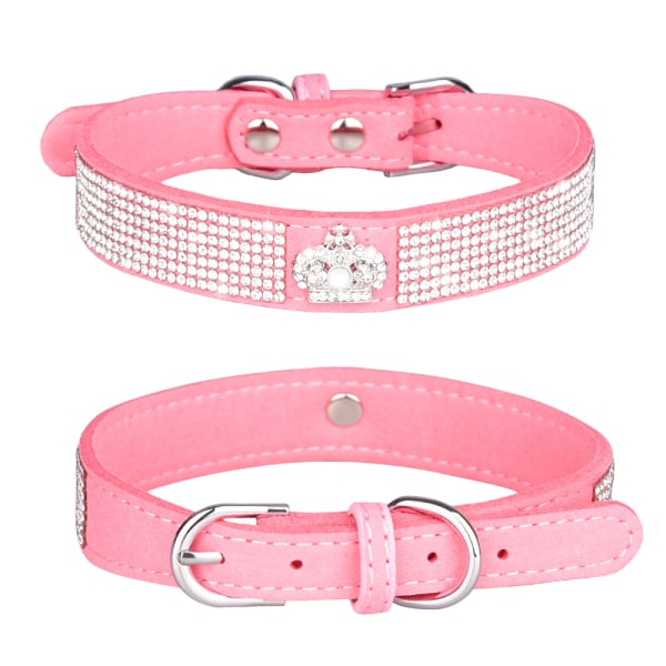 Rhinestones Dog Cat Collar Bling Diamond With Rhinestone Crown Decoration For Small Medium Large Dog-Crown Pink