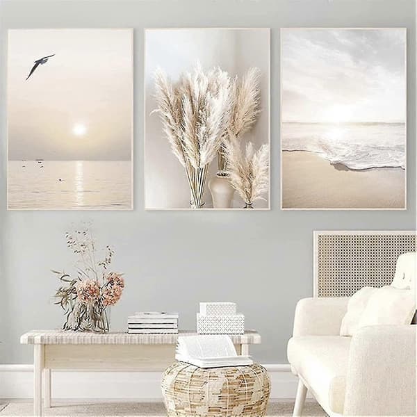 Set med 3 Affischer Vardagsrum - Bilder Dekoration Sovrum - Solnedgång Strand Stilfulla Väggbilder - Utan Bildram (40 X 60 Cm)