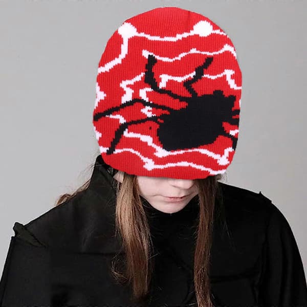 Jacquard Edderkopp-tema Vinterhodeplagg Justerbar Polyesterlue Vinterluer Utendørsfest For Streetwear-entusiaster Rød