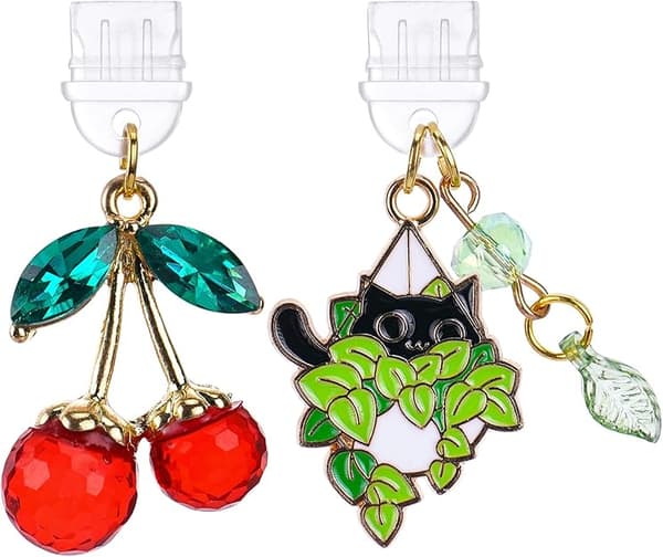 Dust Plug Charm for Kindle - 2-pack Type C/USB C Anti-dust Plugs Compatible with Kindle, Cherry and Black Cat Pendant Charms Gift for E-reader
