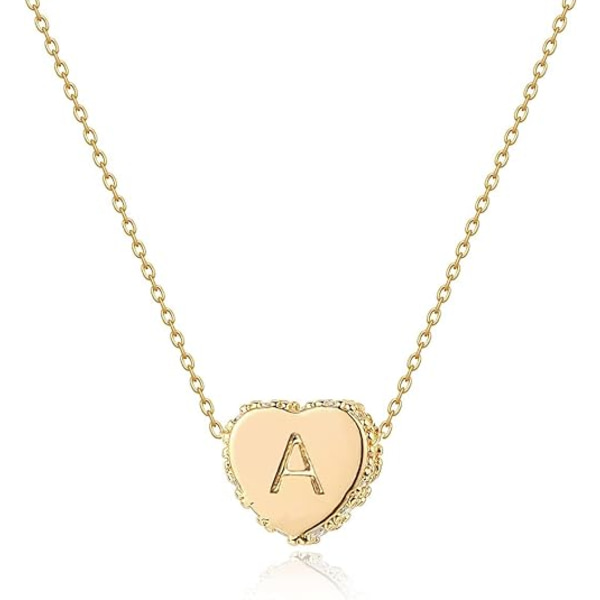 Halsband med hjärta i guld med initial - 14K guldpläterat handgjort delikat halsband med bokstavshjärta, present till kvinnor, smycken med bokstaven A
