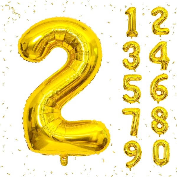40 tums guld helium mylar folie nummer ballonger, nummer 2 ballong för födelsedagsdekorationer för barn, jubileumsfestdekorationer