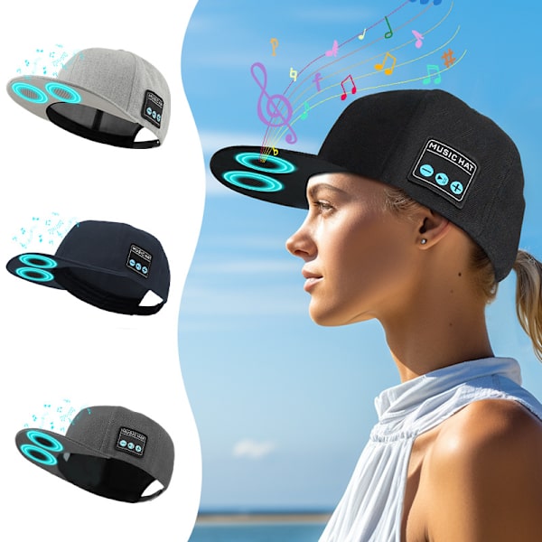 Lippis Bluetooth-kaiuttimella Bluetooth 5.0 Langaton Älykäs Kaiutin Baseball-lippis Miehille ja Naisille Ulkoilmaurheiluun Kuntoiluun Pään ympärysmitta: 60 cm grå