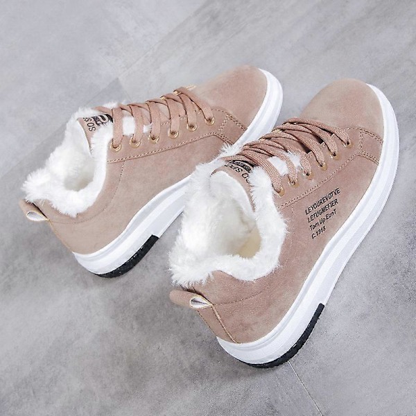 Damskor Varma Stövlar Casual Snörning Ankle Boots Utomhus Halksäkra Stövletter Vinter Beige 36