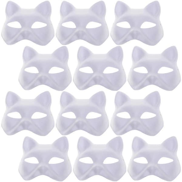 12 stk. Katte Maske Maske Rekvisit Sta Performance Blank Maske