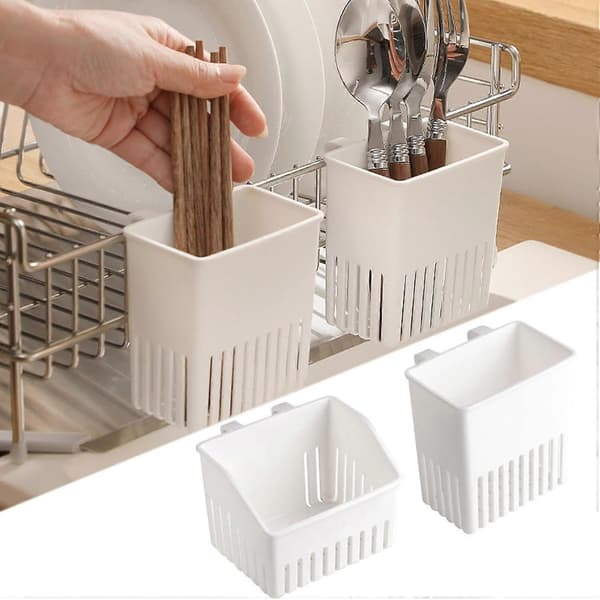 Cutlery Rack with Hooks, Compact Utensil Holder with Drainage for Kitchen Organization (9.5 cm)