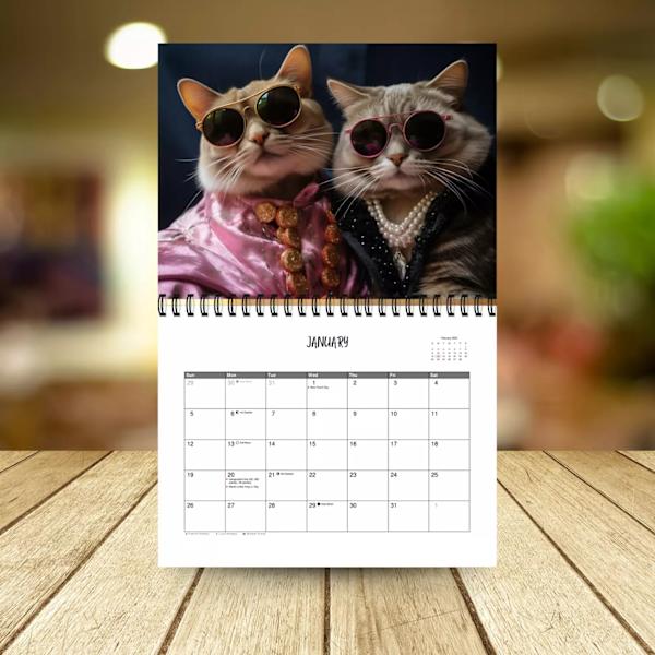 2025 Modekatte Kalender 12 Måneder Spiralkalender Sød Katte Vægkale