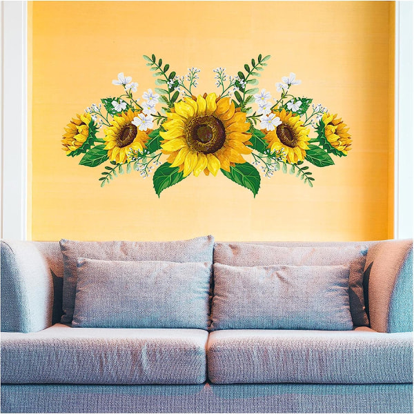 Solros väggdekor - 12 X 24 tum Blomma solros väggdekor klistermärke för vardagsrum sovrum kök bakgrund dekoration
