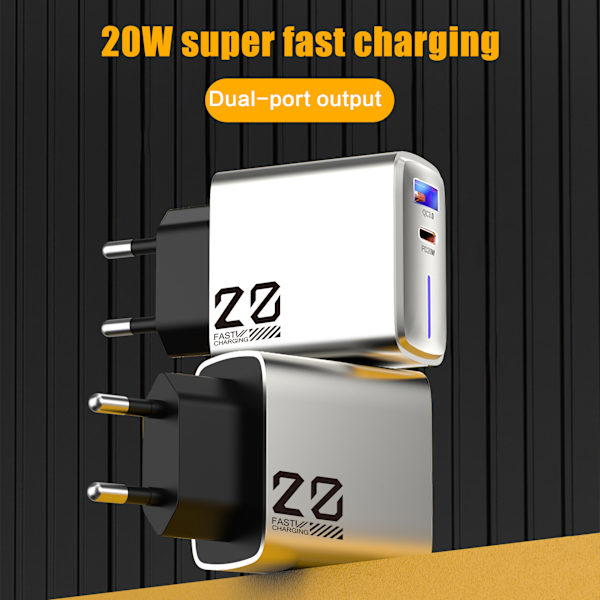 20W Type-C-laddare med liten laddningshuvud PD+USB metallgrå snabbladdning