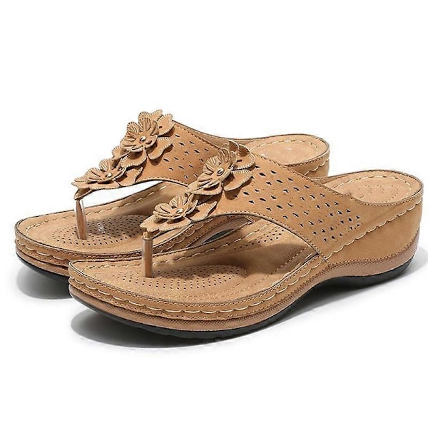 Damskor med Ortopediska Sulor - Bekväma, Casual, Platta Sandaler för Sommar, Utomhusvandring och Promenader Brown 41
