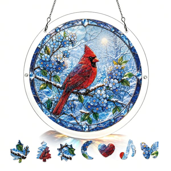 Cardinal Acrylic Puzzle Suncatcher, 83 Pieces DIY Window Decor Winter Cardinal