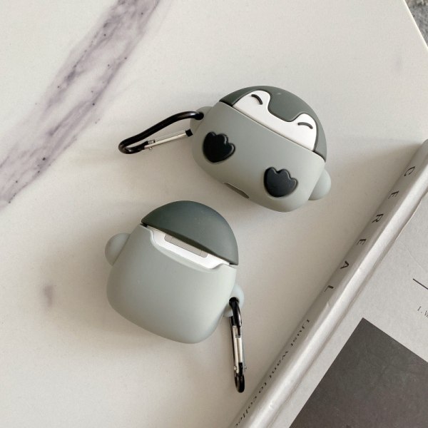 Airpod 3- case, sött tecknat djur- cover, 3D-roliga paket med mjuka hudfodral Barn Pojkar Tonåringar Flickor (Q Grey Penguin)