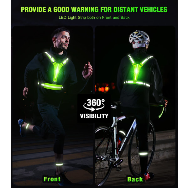 LED-reflexväst löparutrustning, USB uppladdningsbar Light Up-löparväst för nattvandring med vattentät telefonväska, hög synlighet Armband-grön