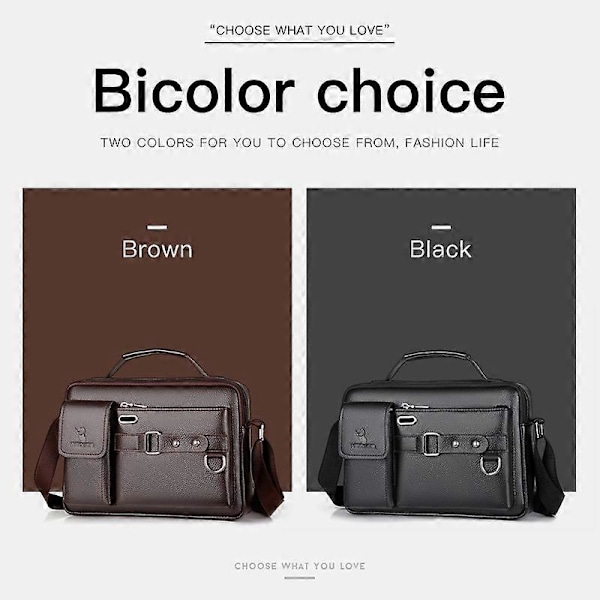 Herrar Läder Messenger Bag, Vattentät Axelväska Handväska Multifunktionell Messenger Väskor för Män Arbeta Affärer Justerbara Remmar brown