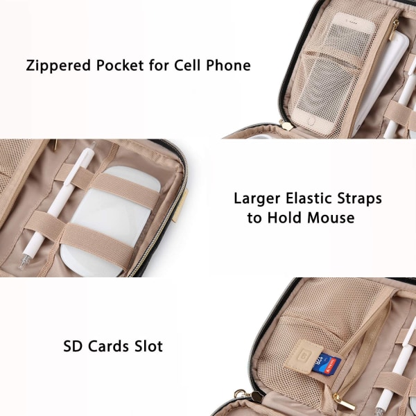Electronic Organizer BAGSMART Travel Cable Organizer Väska för hårddiskar, kablar, laddare, telefon, USB, SD-kort (svart-kvinnor-liten)