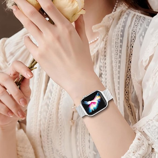 2 Stykker Remme Kompatible med Apple Watch Armbånd, Dobbelt Magnet Justerbar Rustfrit Stål Metal Kompatibel med iWatch Armbånd Se Ultra Series Silver + Black 38/40/41mm