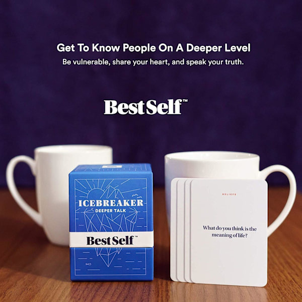 BestSelf Icebreaker Deeper Talk Deck - Konversationsstartkortpaket för att fördjupa vänskapsband med 150 frågor-B