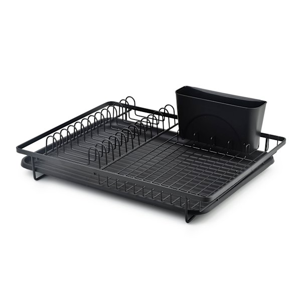 BASIC KITCHEN Diskställ i svart metall 44x13,5x33 cm med skärbräda