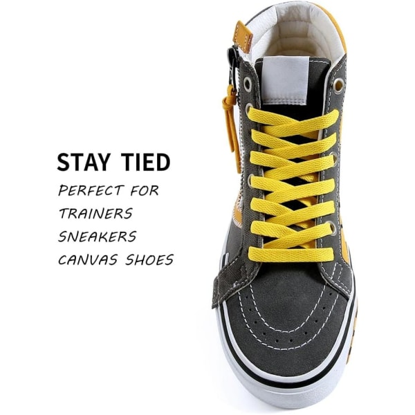 Platta skosnören för sneakers, enkellagers 8 mm polyester skosnöre i platt färg, gyllene gul, med en längd på 47 tum/120 cm.
