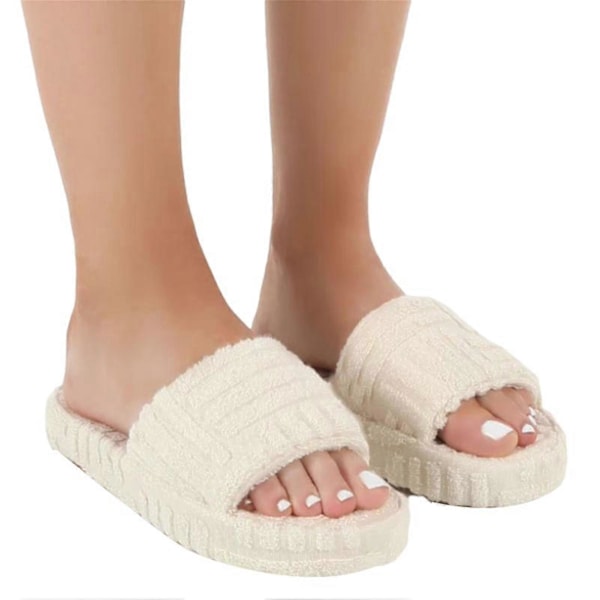 Terry Frotté Tofflor Dam Flickor Slip-on Plyschskor Hushåll Vintertillbehör White 36