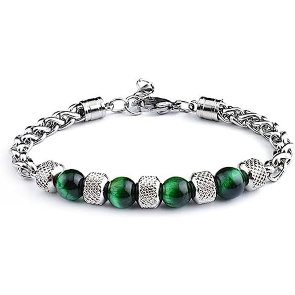 Kvinder Mænd Charm 8MM Natursten Strand Armbånd Rustfrit Stål Link Kæde Bangles Tigerøje Perler Yoga Armbånd Mandlige Smykker Gaver