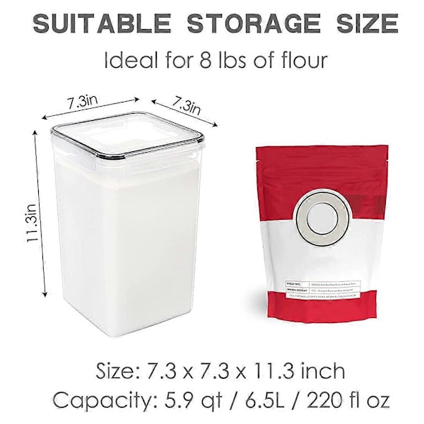 2 STK Store Matbeholdere med Lokk Lufttette 6,5L, for Mel, Sukker, Bakeutstyr og Tørrvarer
