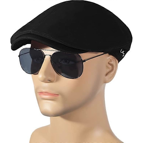 Sommer Ivy Peaked Caps Balloon Cap Bomulds Flat Cap til Mengreen black