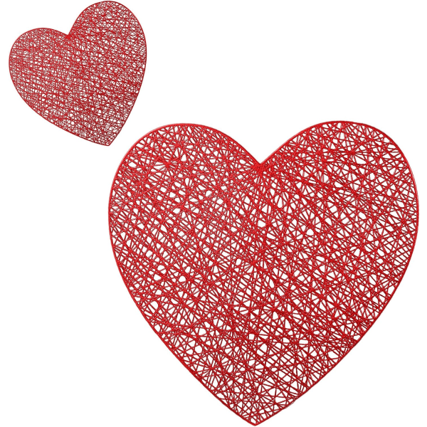 Dekorativa hjärtformade bordsunderlägg, bulkbröllopsunderlägg, bröllopsunderlägg i mittpunkten för bröllop, fest, fest, alla hjärtans dag (röd)