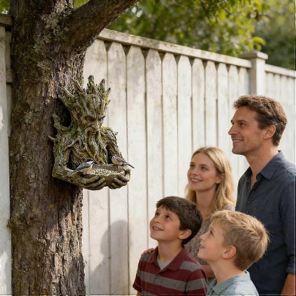 Træ-integreret fuglefoderskulptur, udendørs fuglefoderbræt - Spurvefoderstation, til udendørs have, baggård, terrasse, veranda 1pcs