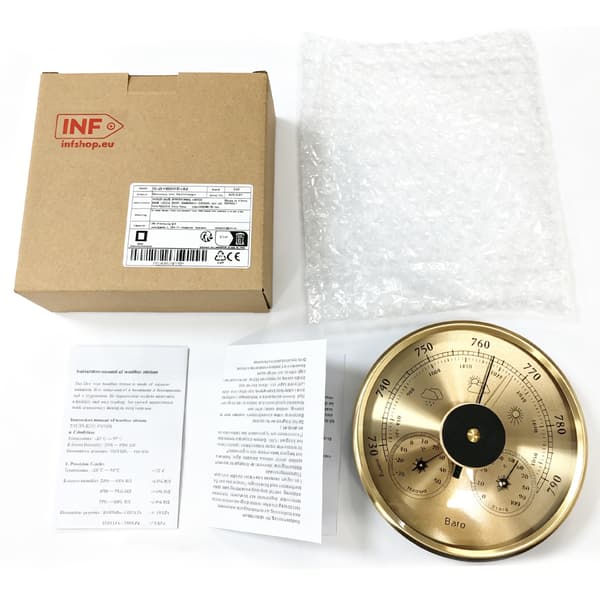 130 mm analogt barometer med termometer og hygrometer - 3-i-1 værstasjon gull