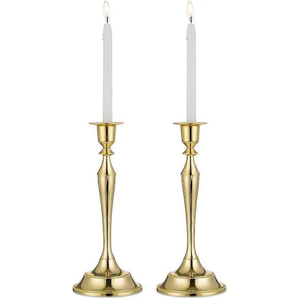 Set med 2 ljusstakar med ett huvud, timglasljusstakar i metall (guld, 2 x stora)