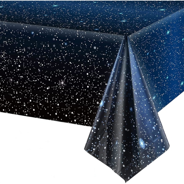 Space Blue Födelsedagsduk 274x137 CM Mörkblå stjärnhimmel rektangulär duk för barn Astronaut Födelsedagsdekoration Plastduk