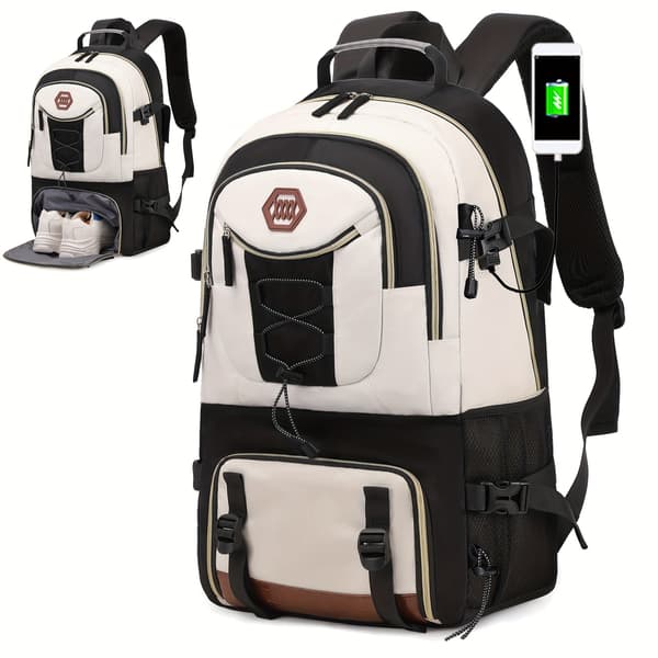 Large Travel Backpack - Spacious Laptop Bag with Shoe Storage, Waterproof, Comfortable Straps, Multiple Compartments, Perfect for White