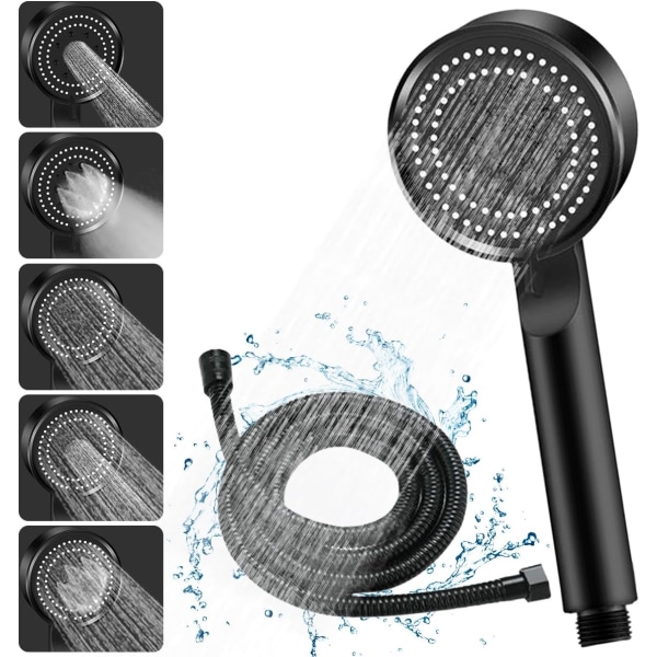 High Pressure Shower Head, Water Saving Shower Head 5 Modes Adjustable, Economy Shower Head, Bathroom Shower Head, Shower Head with 1.5M Hose