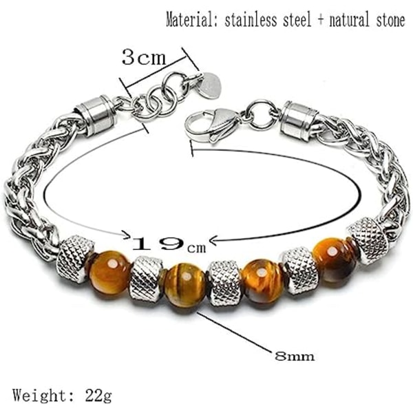 Sjarmerende 8MM naturlige stein armbånd for kvinner og menn i rustfritt stål lenkekjede armbånd Tigerøye perlearmbånd Yoga armbånd smykker gaver til menn