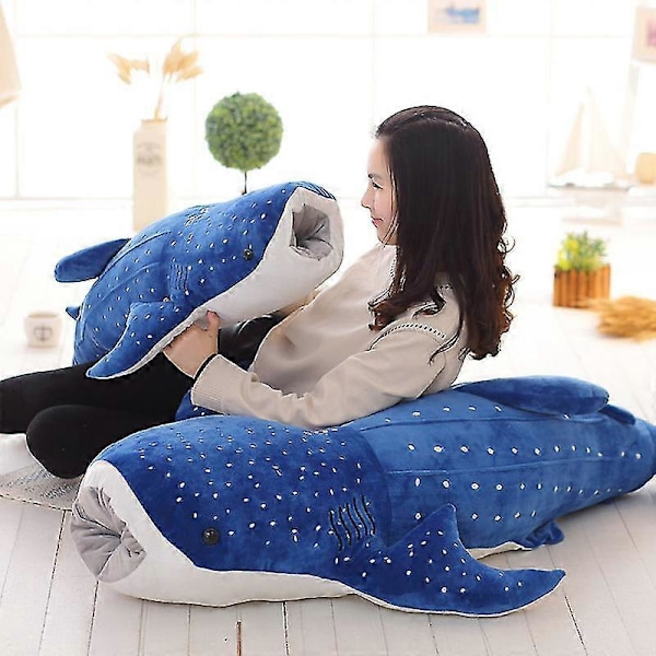 150cm Stor Storlek Mjuk Haj Plyschleksak Stor Kreativ Blåval Fylld Mjuk Haj Havsfisk Plyschkudde Härlig Barn Babydocka Blue 75cm