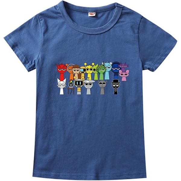 Sprunki T-shirt för pojkar barn Sprunki tröja för fans present figur tryckta småbarns t-shirts Sprunki Merch Studenttoppar Royal blue 110cm