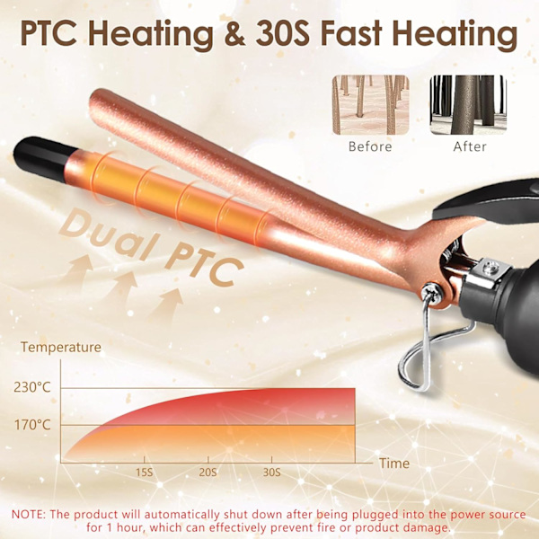Thin Curling Iron, Ultra-thin 9mm Ceramic Curling Iron with Adjustable Temperature (80℃-230℃), Small Curling Iron