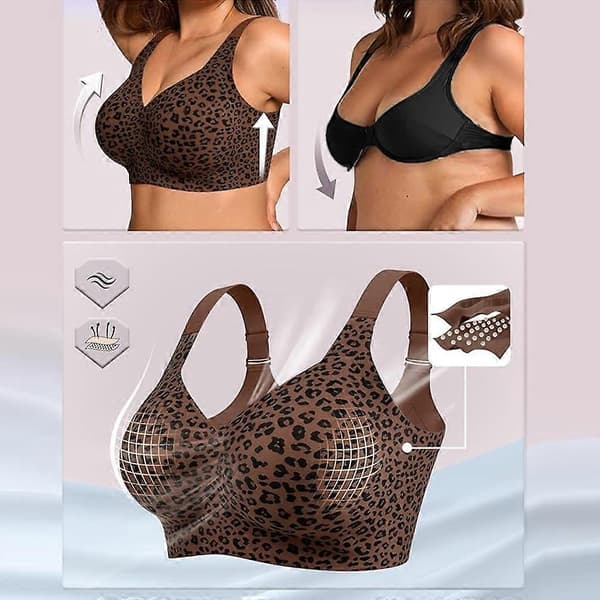 Leopard Print Seamless Bralette Push Up Wireless Bra Seamless Lift Bras Full Coverage Bra Plus Size, S-4XL Beige