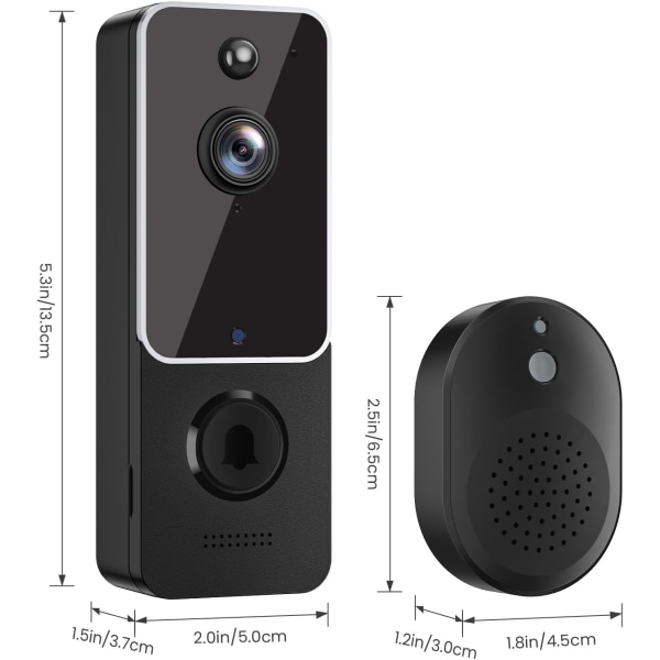 Smart videodörrklocka Säkerhetskamera utomhus medföljer ringklocka, trådlös och batteridriven, 2-vägs ljud, mänsklig upptäckt, nattseende, molnlagring