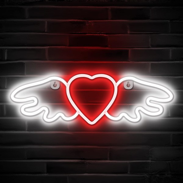 Heart Angel Wings Neonskylt - Neon Heart & Angel Wings Neonljus för tonåringar/barn/flickor Rum Väggdekor-14 x 4,5-tums LED-skylt