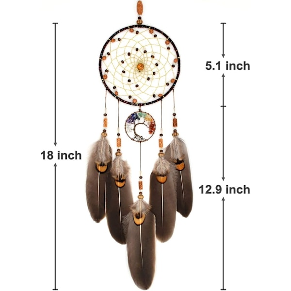 Livstræfanger til soveværelse, voksne, brune, boho-drømmefanger, vægdekoration til piger, chakra-krystalhelbredende sten, hængende ornament, værelsedekoration