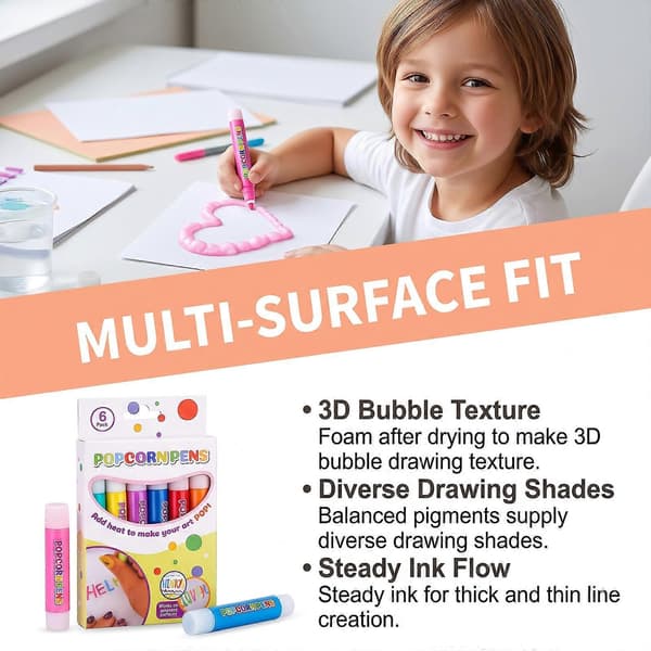 3D Puffy Paint Penne Sæt, 6 Farver Tekstilfarvepenne til DIY Kunst og Håndværk