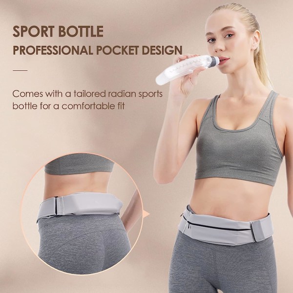 Löparbälte med vattenflaska, tränings-fannypack, utvidgbar ficka med dragkedja Löpare midjebandspaket, svett- och vattentät justerbar elastisk telefonväska
