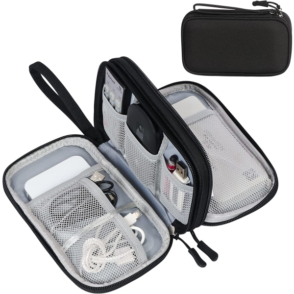 Elektronisk organizer, resväska, påse, bärväska, bärbar vattentät dubbla case för kabel, sladd, laddare, telefon, hörlurar svart