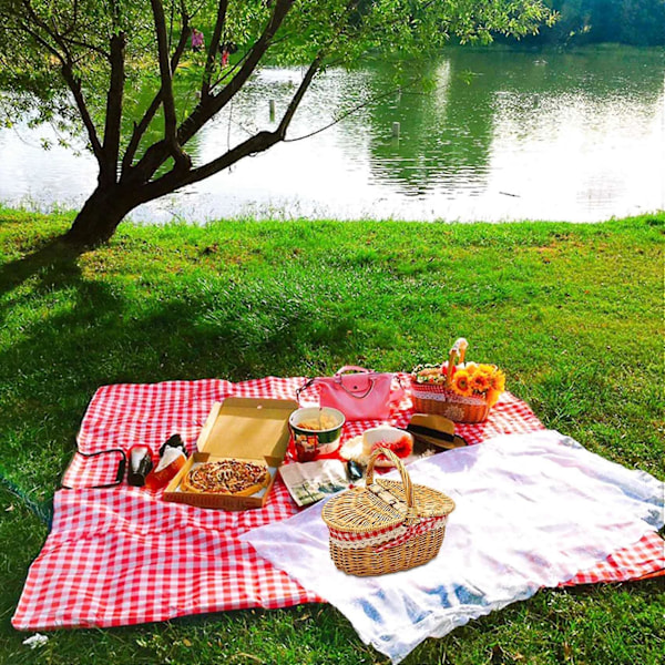 Picnic-kurv i landlig stil med lokk og håndtak & Linere for piknik, fester, bryllup