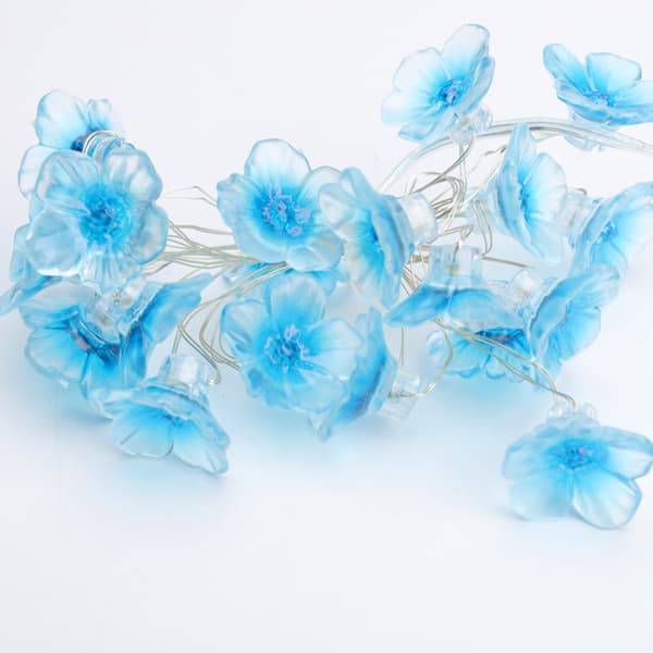 5m Blue Cherry Blossom Fairy Lights - 30 LED with Remote Control, 8 Functions, Waterproof String Light Blue